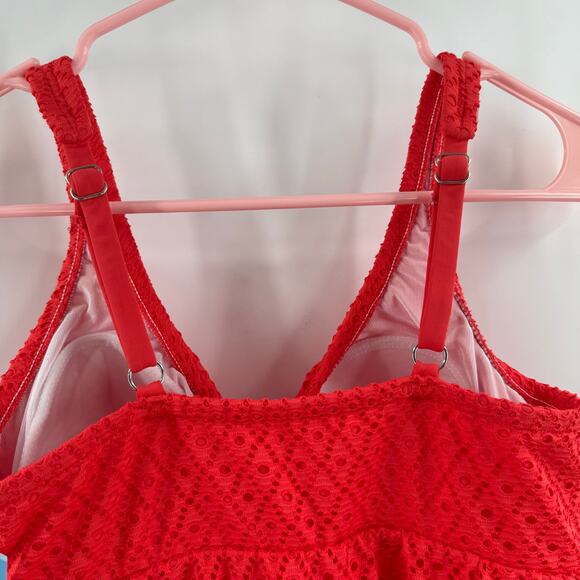 Swim Solutions Swim Dress Size 12 Bow Front Tummy Control Swimsuit Orange NWT - Picture 9 of 16